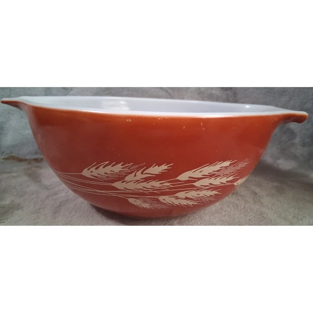 Vintage Pyrex Autumn Harvest 442 Cinderella Mixing Bowl 1.5 QT Orange Wheat MCM